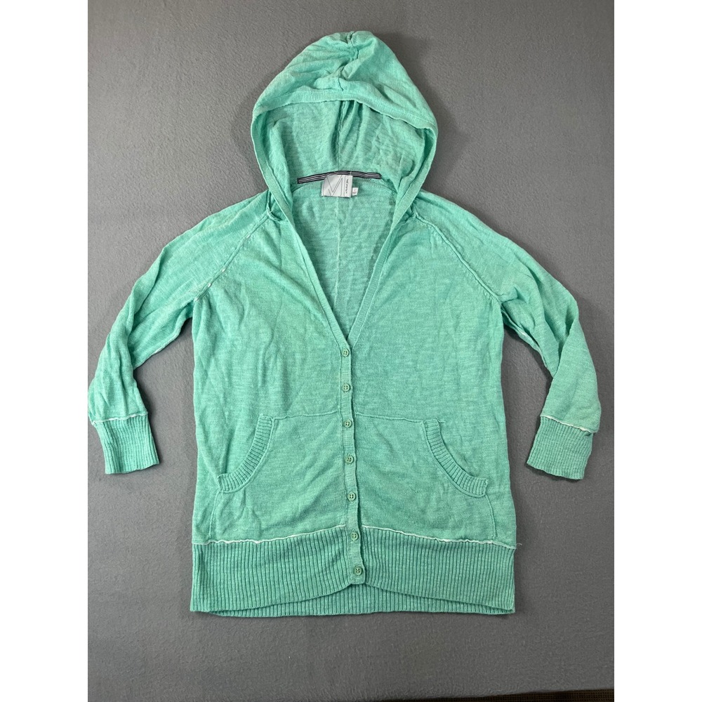 Michael Stars Seafoam Green Hooded Cardigan Button Front Knit Sweater Size 2